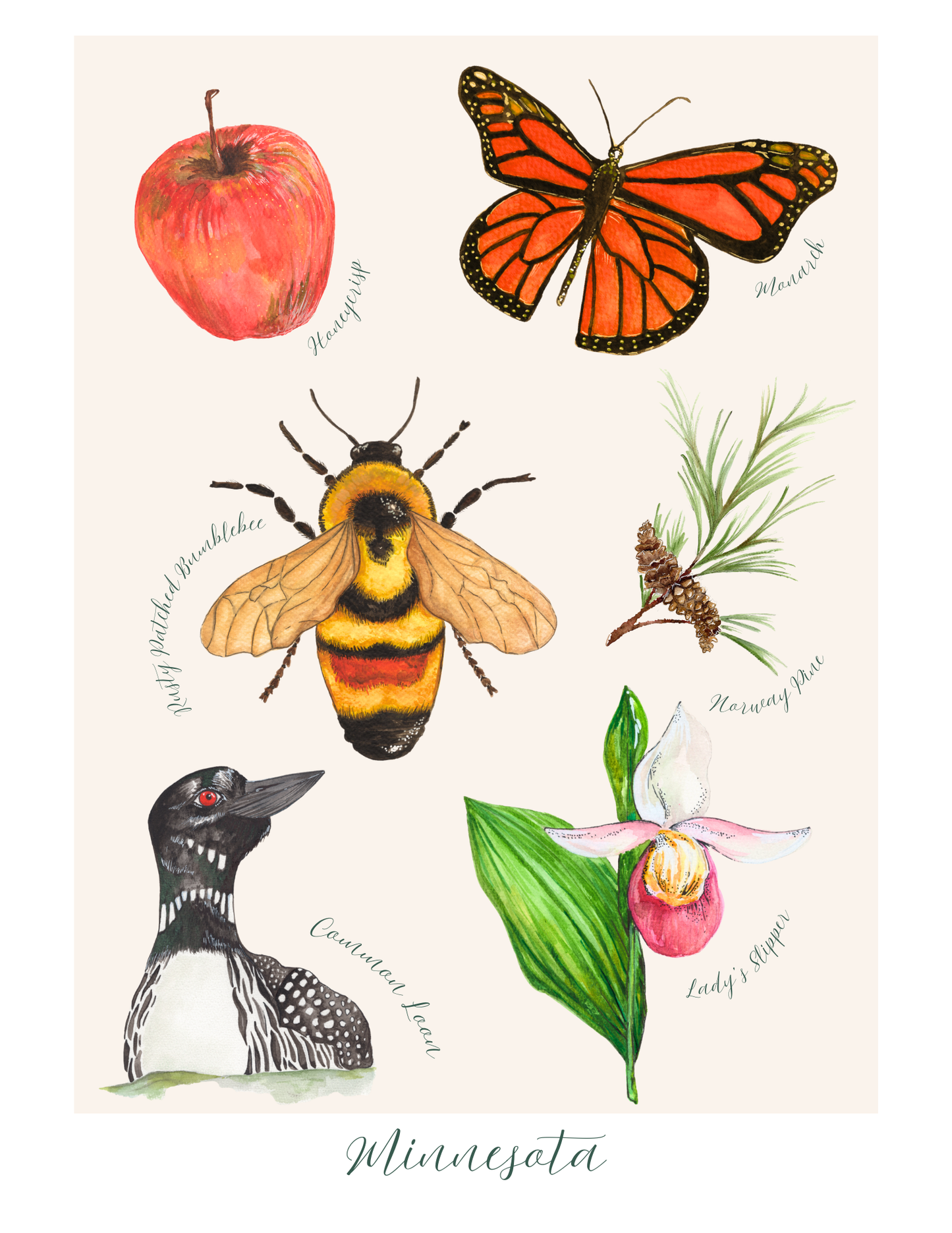 Minnesota Symbols watercolor print