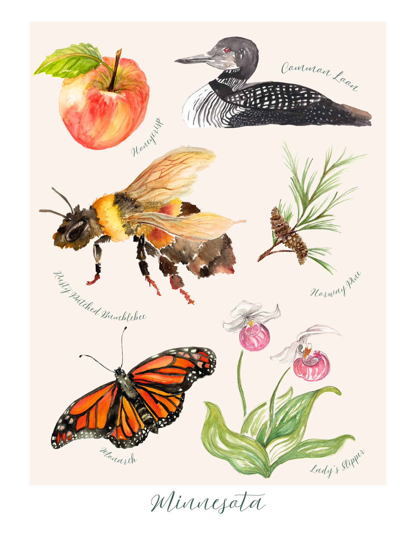 Minnesota Symbols watercolor print