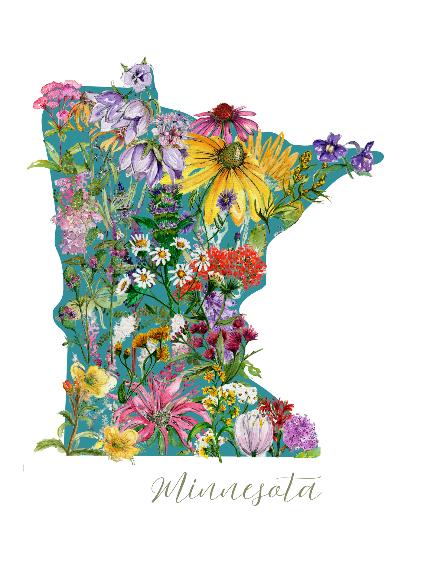 Minnesota in Bloom botanical print - Teal