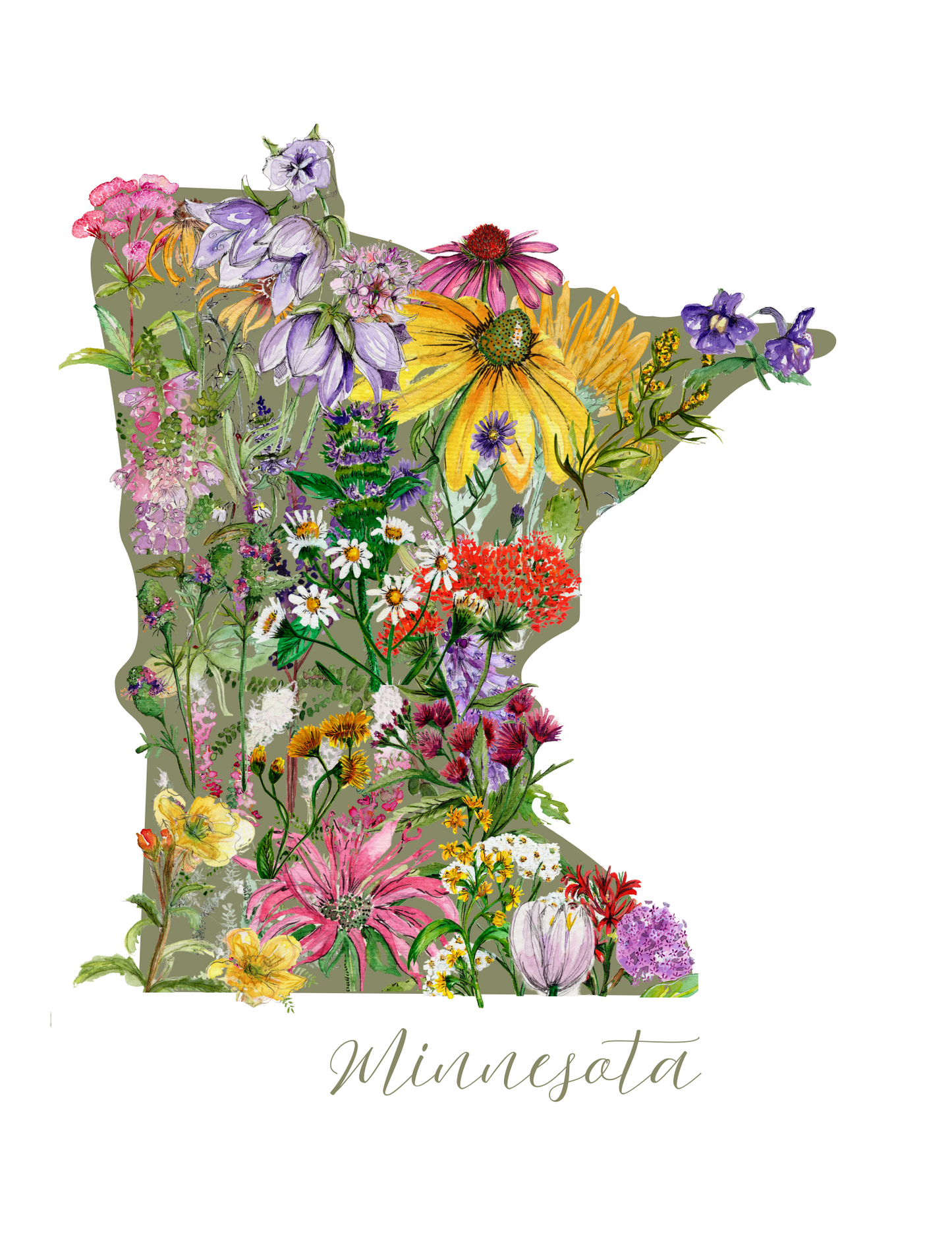 Minnesota in Bloom botanical print - Green
