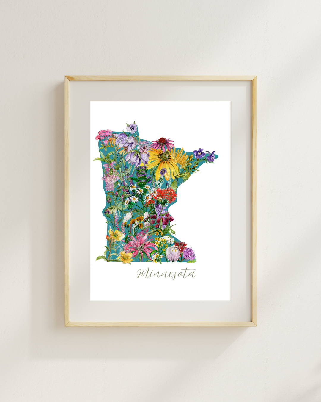 Minnesota in Bloom botanical print - Teal