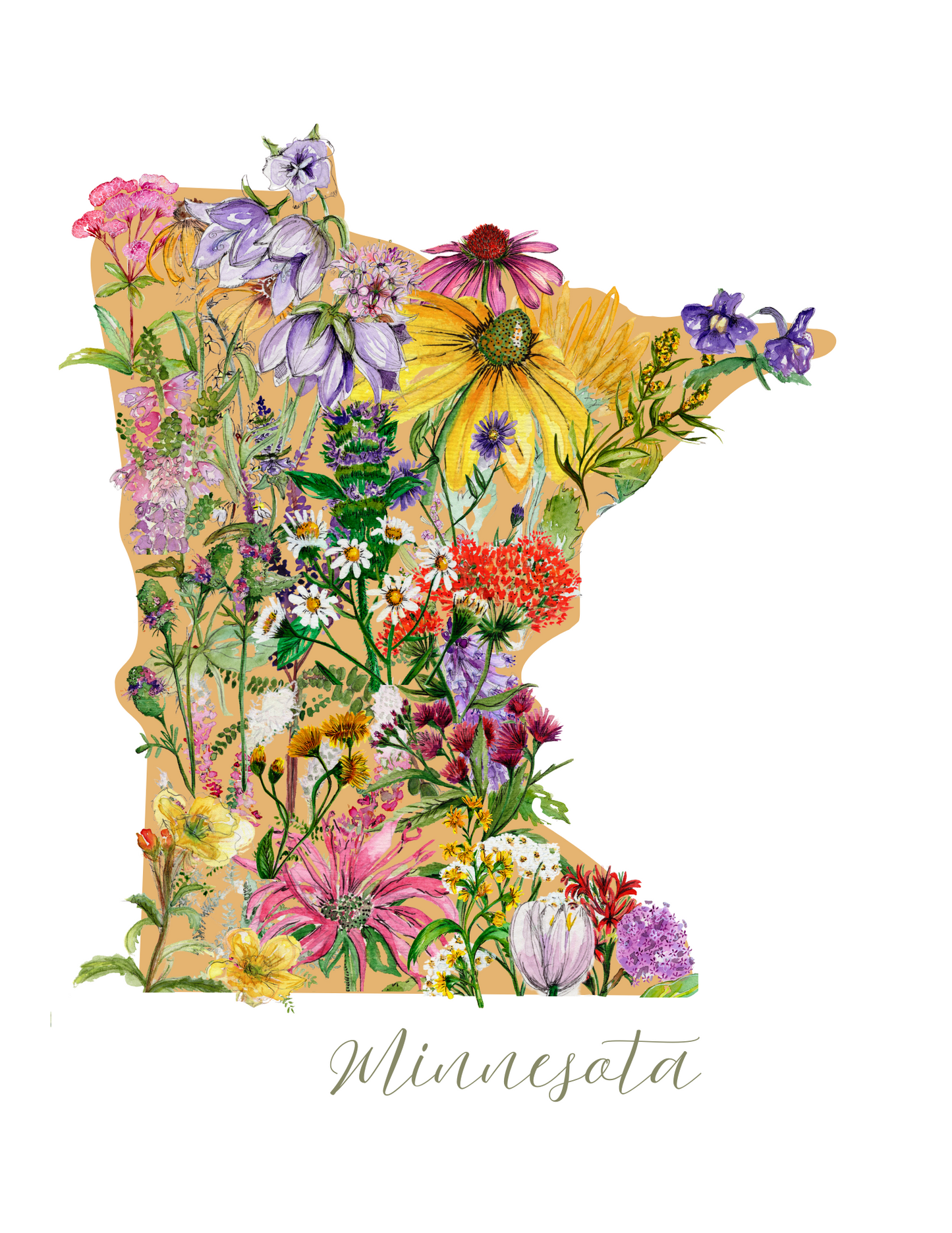 Minnesota in Bloom botanical print - Yellow